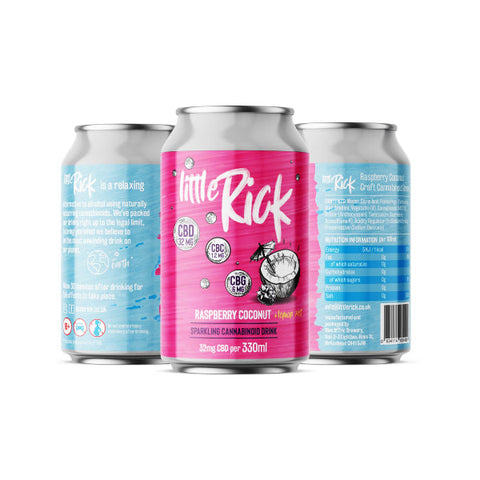 12 x Little Rick 32mg CBD Sparkling 330ml Raspberry Coconut Drink