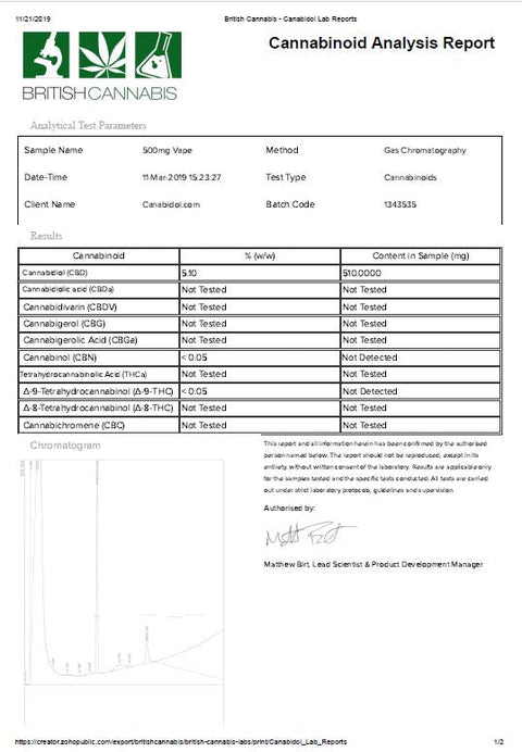 CBD by British Cannabis 500mg CBD Vape E-liquid 10ml
