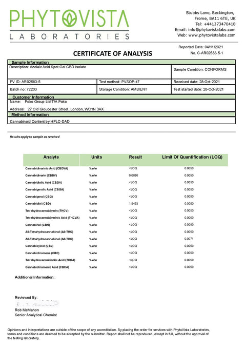 Poko 500mg CBD Azelaic Acid Spot Gel - 30ml